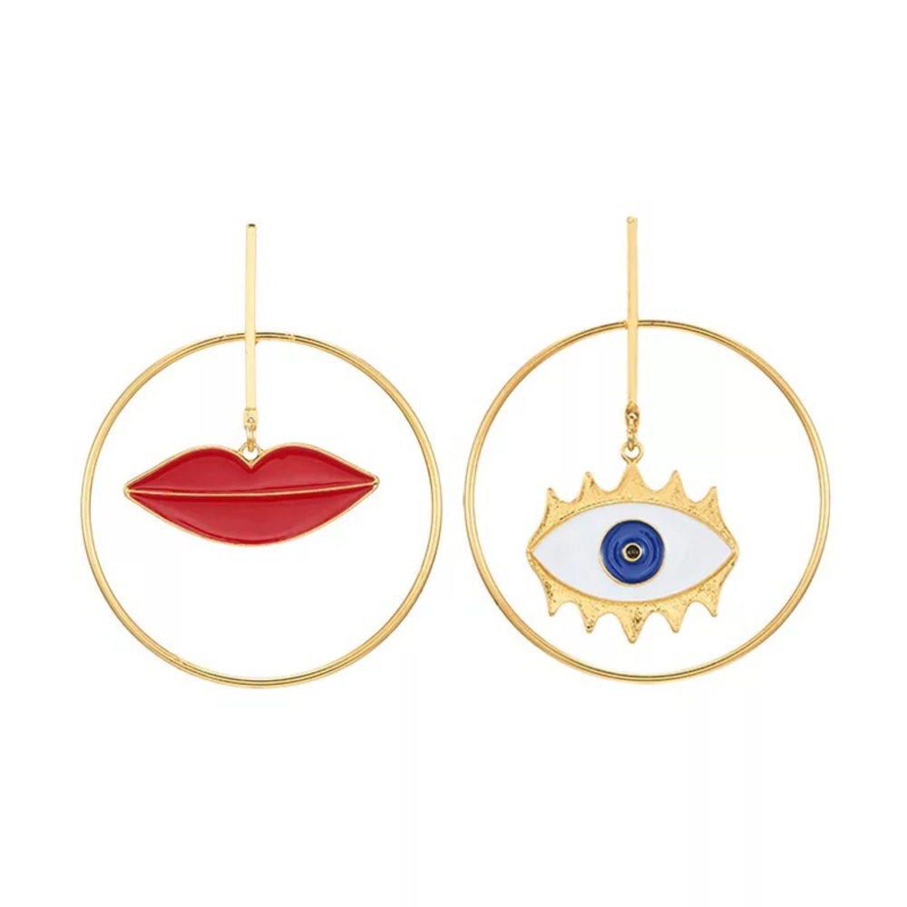 Boho Gold Big Hoop Lip and Eye Earrings - Picture 5 of 5